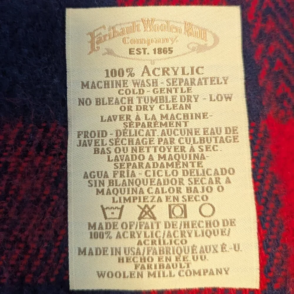 Vintage Faribo Faribault Woolen Mill Throw Blanket Stadium Lap‎ Plaid Preppy Red